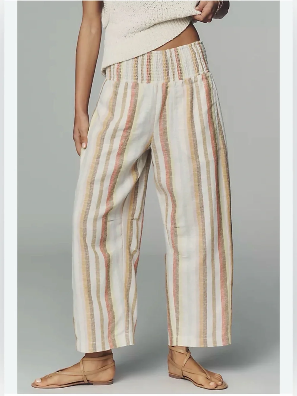 Pilcro Reese Smocked Pull On Barrel Pants in Multi Stripe
